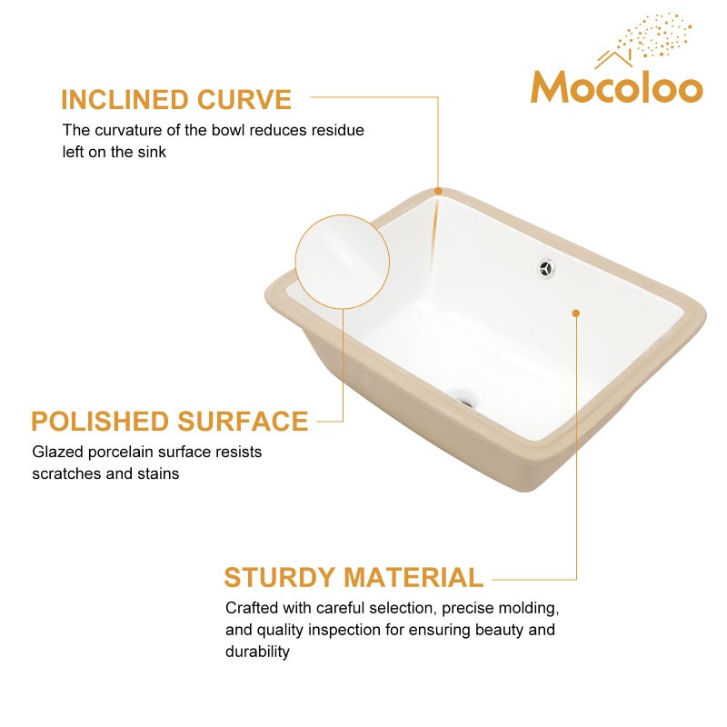 Mocoloo Undermount Bathroom Sink 20 x 15 Rectangle Porcelain White Ceramic Bathroom Sink 7 1/2 Inch Deep with Overflow Drain Lavatory Vanity Sink Under Mounted the Counter - Image 5
